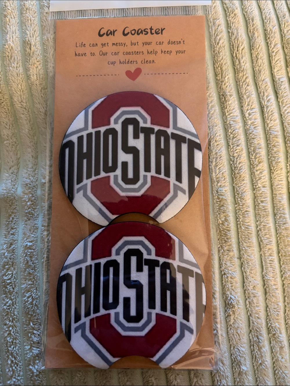 Ohio State Round Car Coasters - Red, White, Black, NEW!